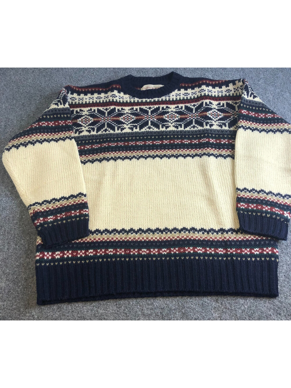 Vintage Abercrombie Fitch The Big Sweater Men XL Chunky Knit Fair Isle Fisherman